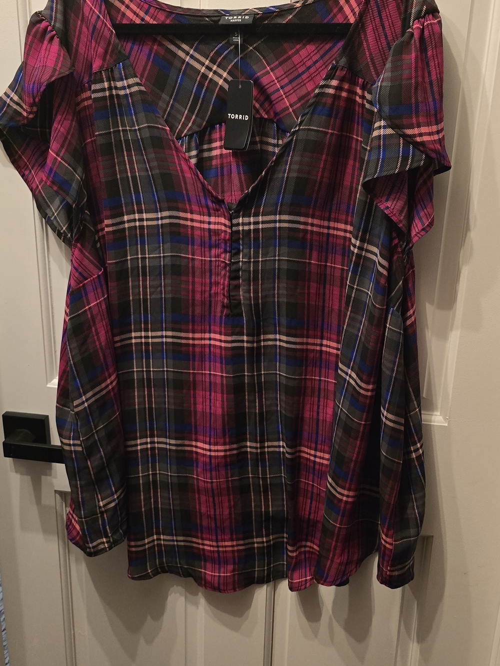 torrid Pink and Black Plaid Cold-Shoulder Tunic